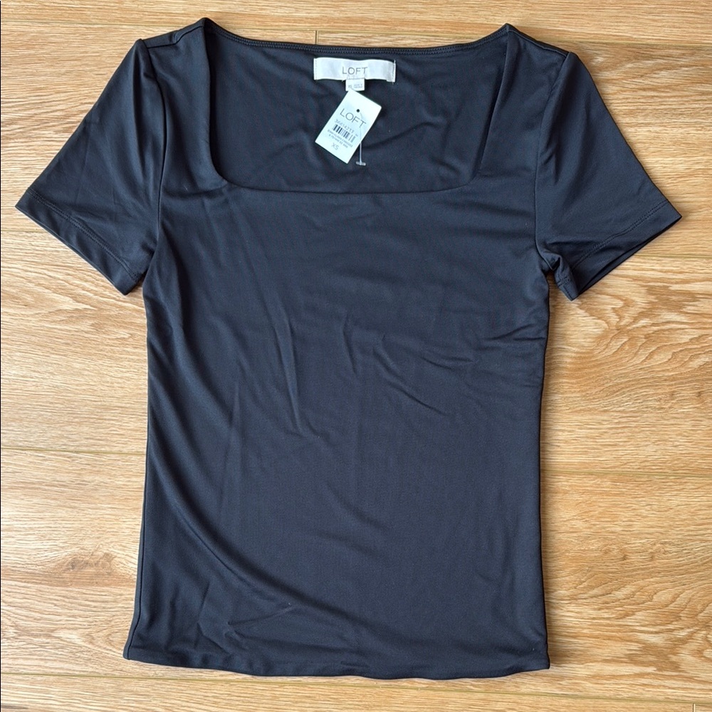 LOFT Women's Black Square Neck Top